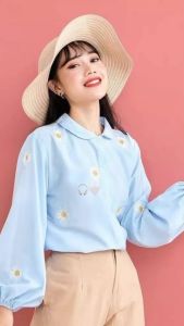 SENNA STORE Kemeja Daisy Vivian Bahan Wolfis Aplikasi Bordir Terbaru 2023 Simple Remaja Trendy Viral