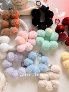 INS Stuffed Ball Minimalist Pure Color Classy DIY Beads String Keychain Lanyard Hanging Chain Mobile Phone Charm Gift Purple Wine Red