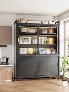 Kitchen Sliding Door Storage Cabinet | PCB Dust-Proof Sideboard | Multi-Tier Floor-Standing Dish & Appliance Organize | Large Capacity Storage