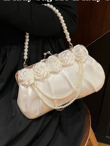 Retro Pearl Handbag Small Elegant Lady Bag for Banquets And Festivals Soft Shell Shape Sweet And Ladylike Style Single Strap