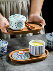 Creative Japanese Style Ceramic Soup Bowl with Lid Baby Steamed Egg Bowl Water Bathed Swallows Nest Soup Bowl Individual Serving