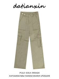 plus Size American Retro Washed Multi Pocket Workwear Jeans Women Loose Slimming Casual Long Trousers Trendy High Waist