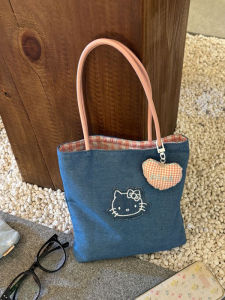 New KT Spring Summer Denim Handbag Portable Mini Shoulder Bag Womens Commuting Outdoor Carry-on Bag Cute Versatile Canvas Bag