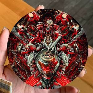 Shooting game D-Doom E-Eternal popular pattern art painted wooden anti-slip coasters suitable for decoration of living room