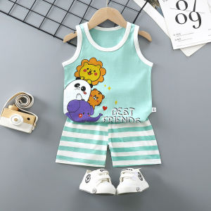 Summer New Arrival Childrens Vest Set Pure Cotton Baby Boys Sleeveless T-shirt Cartoon Short Casual round Neck Vest for Kids