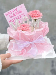 Mothers Day Cake Decoration Baking Snow Pear Paper Flower Bouquet Realistic Carnation Birthday Simulation Fairy Mom Label