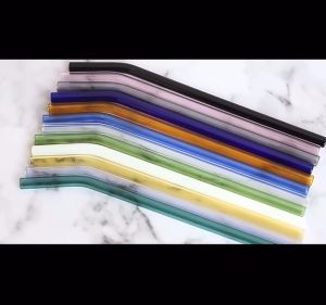 BB7 - Sedotan Kaca Premium Lurus Bengkok Transparan Anti Panas Glass Straw Warna