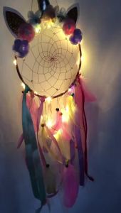 Unicorn Dream Catchers for Kids - Purple Pink Dreamcatcher With Colorful Lights Unicorn Wall Decor for Bedroom Birthday Gift