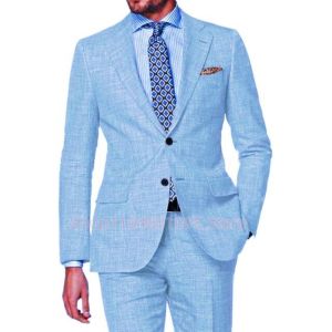 White Linen 2 Piece Men Suits Notch Lapel Two Buttons Jacket Pants Slim Fit Groom Tuxedos Set Wedding Party Summer Costume Homme