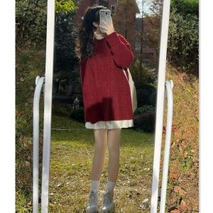 Christmas New Year Gentle Style Two-Piece Set Sweater Skirt Combo Anti-Aging Korean Version Commute Pure Color High Waist