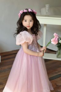 Princess Aura Longhair Princess Style Girls Dress Short Sleeves