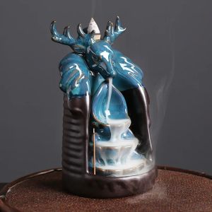 Lọ Đốt Trầm Gốm Sứ Hình Hươu May Mắn Màu Xanh Thiết Kế Thác Nước Chảy Ngược Dùng Trang Trí Nhà Cửa Văn Phòng Phòng Trà Trị Liệu Hương Thơm (không Kèm Trầm Hương)