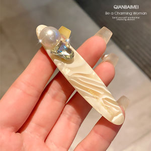 South Korea Acetate Color Barrettes Rhinestone Pearl Fancy Word Clip Elegant Duckbill Clip Womens Broken Hair Organize Fantastic