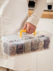 Food Grade Spice Storage Box Kitchen Organizer for Pepper Cumin Star Anise Seasoning Canister with Dividers Plastic Material