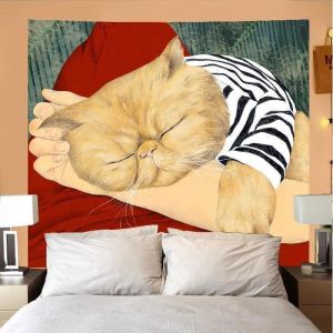 VIKAMA Vintage Nghệ Thuật Mèo Cam Mũm Mĩm Tấm Thảm Kawaii Treo Tường Trang Trí Cho Phòng Ngủ Phòng Khách Có Thể Giặt Bằng Máy Polyester