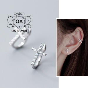 Khuyên tai bạc 925 kẹp vành đính đá bông chữ thập S925 EARCUFF CROSS QA SILVER Earrings EA241102