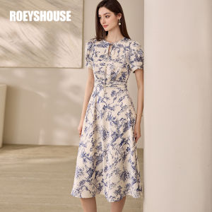 Roey s house | Retro New Chinese Style Satin Print Lace Dress