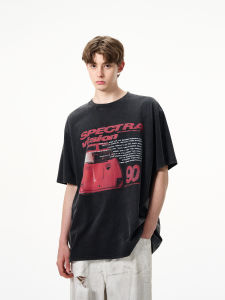 MADWITCH Summer New Vintage Washed Print Short Sleeve Men Loose Casual American Style T-Shirt Youth Fashion Standard Fit