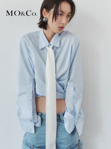 MoCo Cotton Short Shirt Glossy Finish High Waist Sleeve High Split Street Style Long Sleeve Button Closure Pure Color Shirt