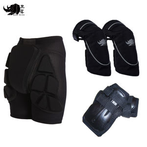 Black Rhinoceros Spoon-Shaped Butt Protector Skiing Snowboard Protective Gear Yún Shiled Knee Hand Wrist Protection Set