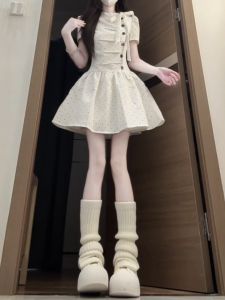 CHANGTONG | Petite Unique Polka Dot Waist Cinching Puff Skirt Dress