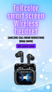 LX-50 Wireless Earbuds with Full Color Smart Screen Active Noise Cancellation Hi-Res Audio Dual Bass and Comfortable Design