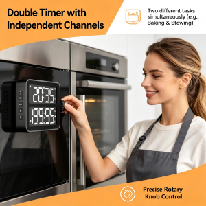 2-Channel Digital Timer Rechargeable Magnetic Countdown Timer with Dual LED Display Time Management Tool for Kitchen Classroom