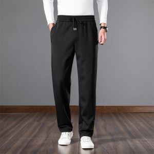 ROMON | Lormen Mens Casual Pants Straight Leg Elastic Silk Drawstring Comfortable Versatile Long Trousers Autumn New Style Youth Fashion