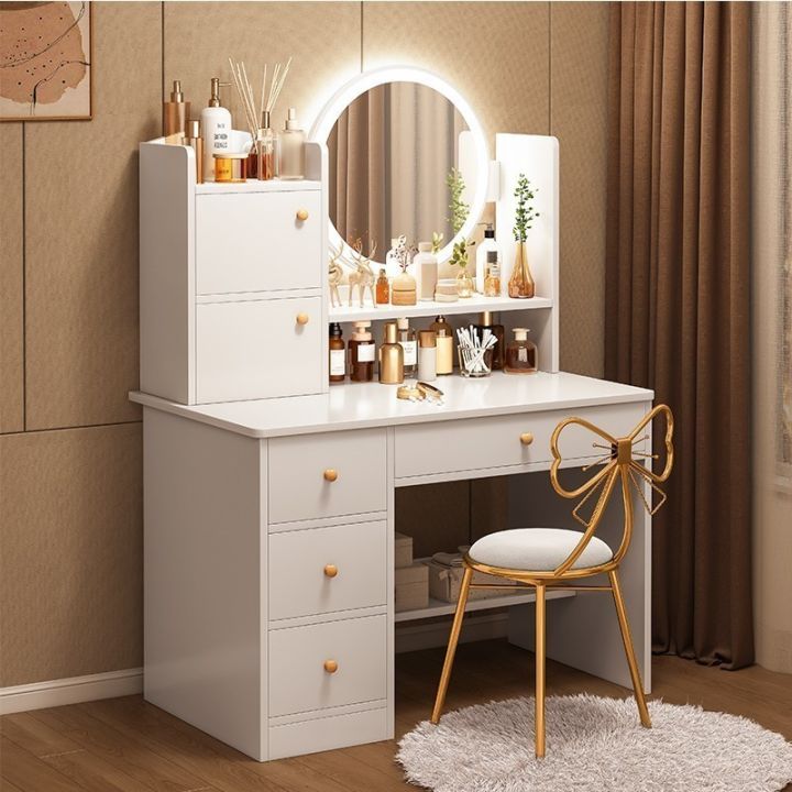 LED Vanity Table With Mirror 128/130CM White Simple For Lady Bedroom Vanity  Mirror Make Up Table Vanity Dresser