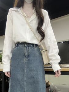 K-style Retro Bandage Dress White Long Sleeves Sun Protection Shirt Womens Summer Chic Fancy Minimalist Thin Cardigan Shirt