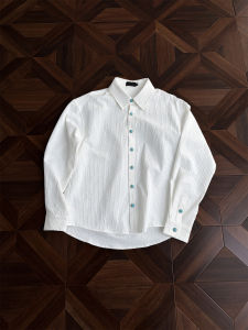 Loose Fit Long Sleeve Mens Shirt American Retro Cleanfit Casual Style Turquoise Texture Pleated Outerwear for Autumn