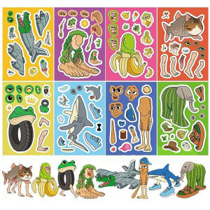8 Sheets Italian Brainrot Stickers Tralalero Tralala Abstract Animal DIY Decoration Puzzle Stickers Assemble Jigsaw Sticker