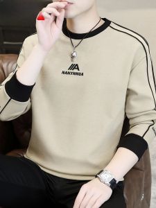 HENGYUANXIANG | Hengyuanxiang Mens Sweatshirt Casual Thin Long Sleeve Round Neck Pullover Spring Autumn Polyester Fiber Anti-Wrinkle Modern Style