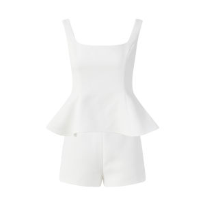 French Style Slim Waist Flared Hem Woven Sleeveless Top and High Waist Shorts Set
