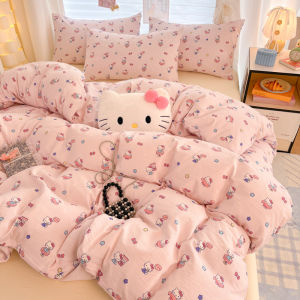 Dansunreve Mới Sanrio Bộ vỏ chăn ga gối Kitty/Giai Điệu/Kuromi In Flatsheet Fittedsheet Bộ Chất Lượng Cao Thoáng Khí Bộ bọc chăn lông vịt