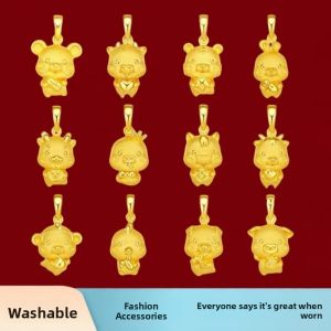 Gold Plated Sand Gold Zodiac Pendant Necklace Clavicle Chain Fine Chain Lock Pendant Fashion Jewelry Accessories for All