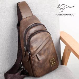JTN Chest Bag Mens Summer Genuine Leather Casual Shoulder Bag Crossbody Bag Mens Small Shoulder Bag Hanging Cross-Shoulder Bag Trendy