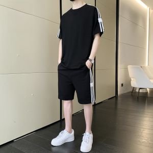 ROMON | Romon Casual Sports Set Mens Stylish Short Sleeve T-Shirt Summer Thin Trendy Shorts Ice Silk No Match One Piece Youth Polyester Spandex