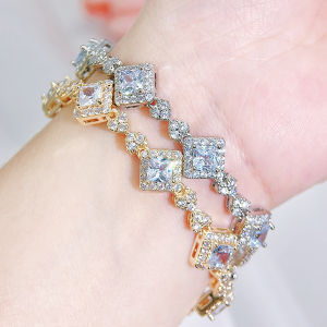 SEQUITO Temperament Ladies Costume Jewelry Pave Setting Princess Cut AAAAA Zirconia Delicate Evening Party White Gold Color Pendant Bracelet B304