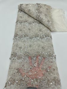 French Embroidery Beaded Tulle Lace Fabric 2026 High Quality African Nigerian Sequin Lace Fabric for Wedding Dress 5 Yards