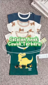 BOBOHO - SETELAN BAJU SANTAI ANAK ANAK LAKI-LAKI / PAKAIAN RUMAH GAYA CASUAL ANAK MOTIF LUCU