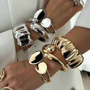 Ingemark 6 Styles Exaggerated Smooth Water Drop Chunky Open Cuff Bangles Women Punk Arm Bracelet Banquet Steampunk Jewelry Men