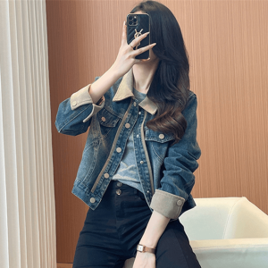 Early Autumn Denim Jacket Womens Fashionable Washed Retro Style Small Size Jacket Top European Goods Short Outerwear