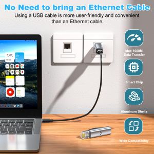 USB-C nữ để RJ45 nam Cổng kết nối Gigabit Ethernet 1gbps Card mạng di động cho máy tính xách tay MacBook chuyển đổi chuyên nghiệp Router