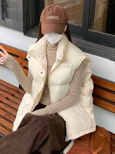 Womens down Cotton Vest Autumn Winter Thick Warm Outerwear Small Size Quilted Jacket Zipper Closure Solid Color Polyester Fiber