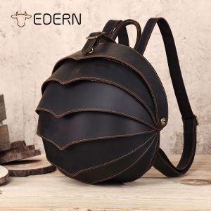 EDERN Crazy Horse Leather Beetle Backpack for Men Women Retro Beetle Shaped Schoolbag Fashion Personalized Backpack Cowhide Shoulder Bag