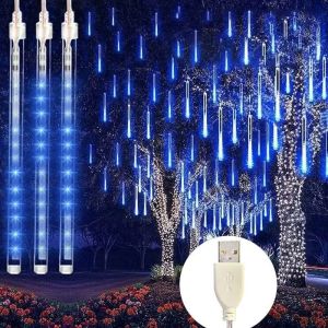 USB LED Meteor Shower Lights Holiday Party Patio Decor Falling Raindrop Fairy String Lights