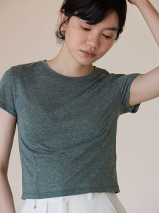 Hacikis Oxygen Cloud Casual Linen Short Sleeve round Neck Climbing T-Shirt Women Breathable Comfortable Elastic Summer Top