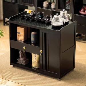 Portable Tea Table with Kettle Wooden Tea Cart