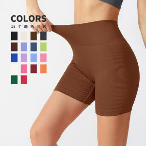 High Waist Seamless Yoga Shorts Womens High Elasticity Threaded Fitness Sport Shorts Three-quarter Length Tight Yoga Pants